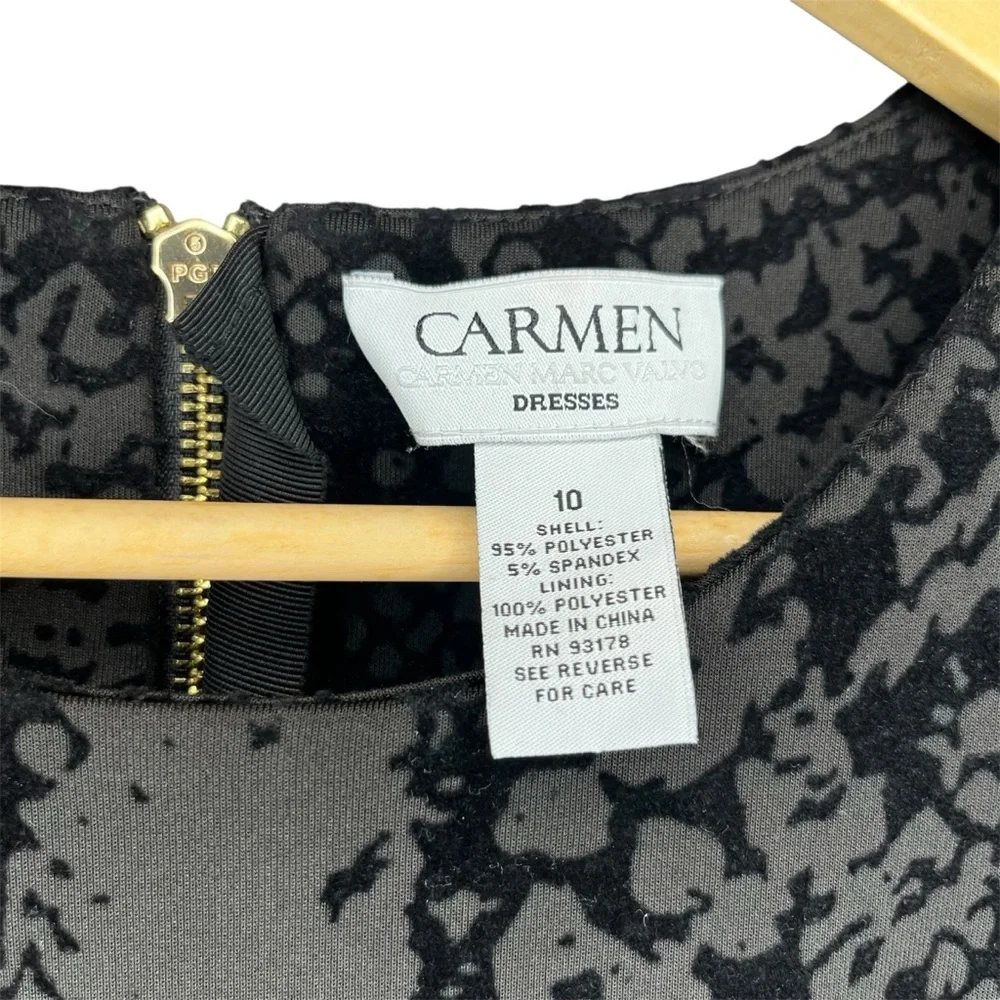Carmen Marc‎ Valvo Black Velvet Burnout Snakeskin Sheath Dress - Size 10